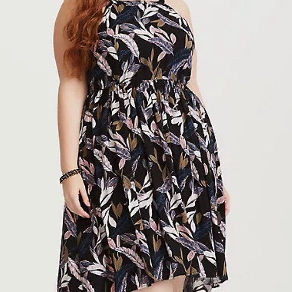 Plus Size Torrid Black Palm Hi Lo MIDI Dress - Picture 3 of 6
